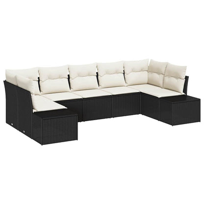 Gartensofa-set mit Speicher 7 pcs Schwarz und Creme Poly Rattan
