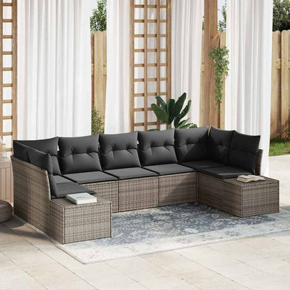 Gartensofa-set mit Speicher 7 pcs Grau Poly Rattan