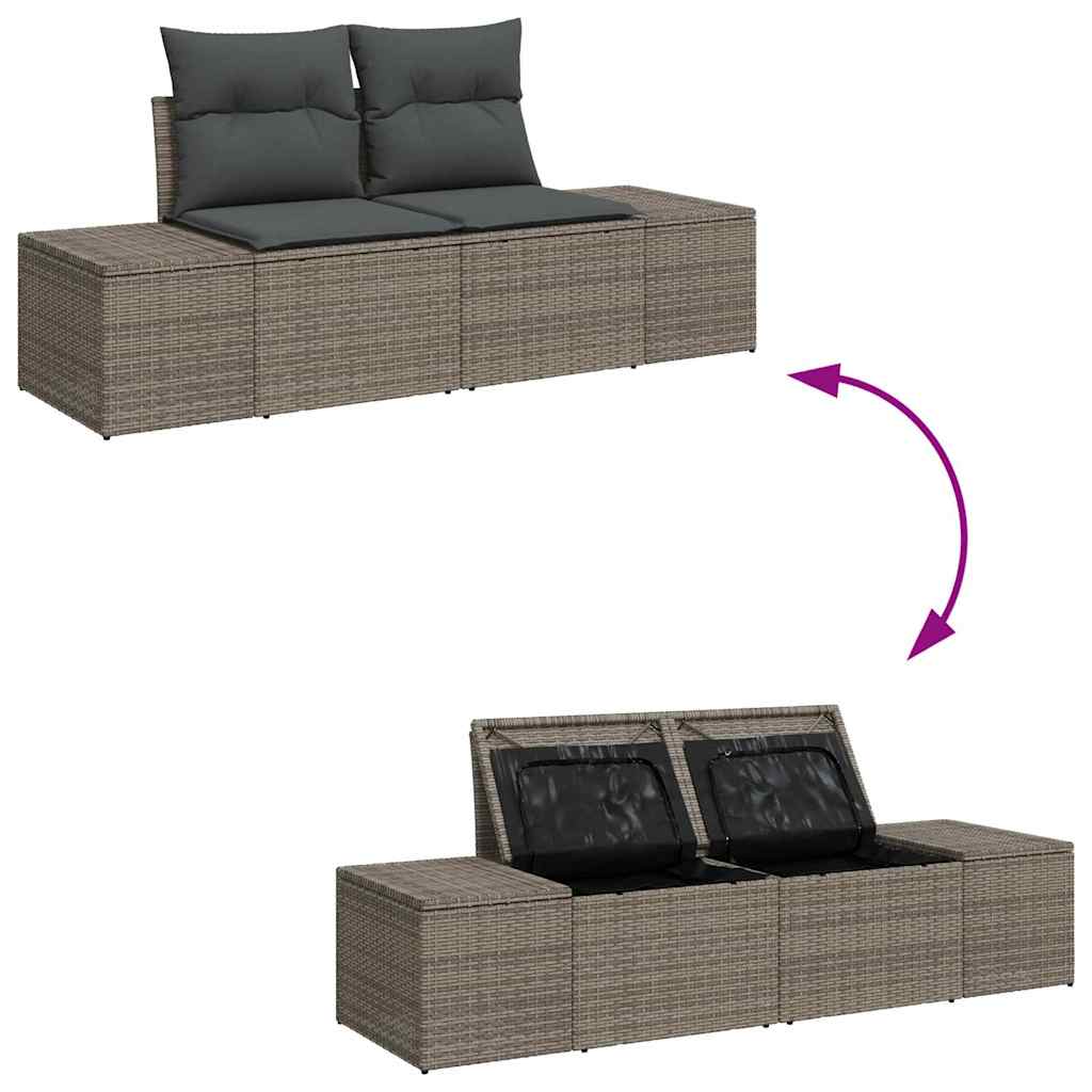 Gartensofa-set mit Speicher 7 pcs Grau Poly Rattan