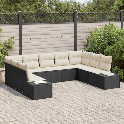 Gartensofa-set mit Kissen 9 pcs Schwarz und Creme Polyrattan