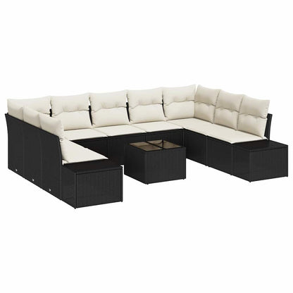 Gartensofa-set mit Kissen 9 pcs Schwarz und Creme Polyrattan