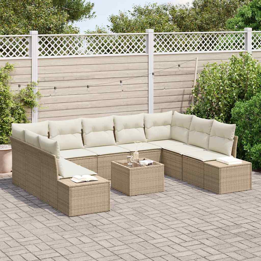 Gartensofa-set mit Kissen 9 pcs Beige und Creme Polyrattan