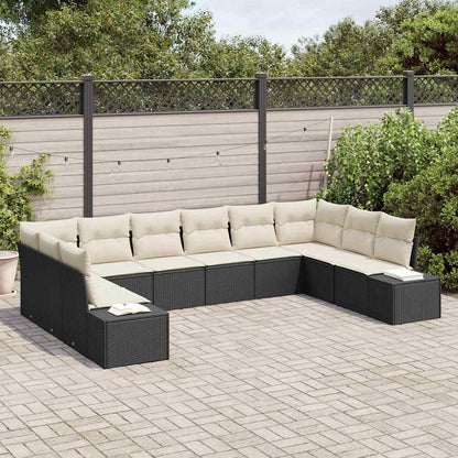 Gartensofa-set mit Kissen 10 pcs Schwarz und Creme Polyrattan