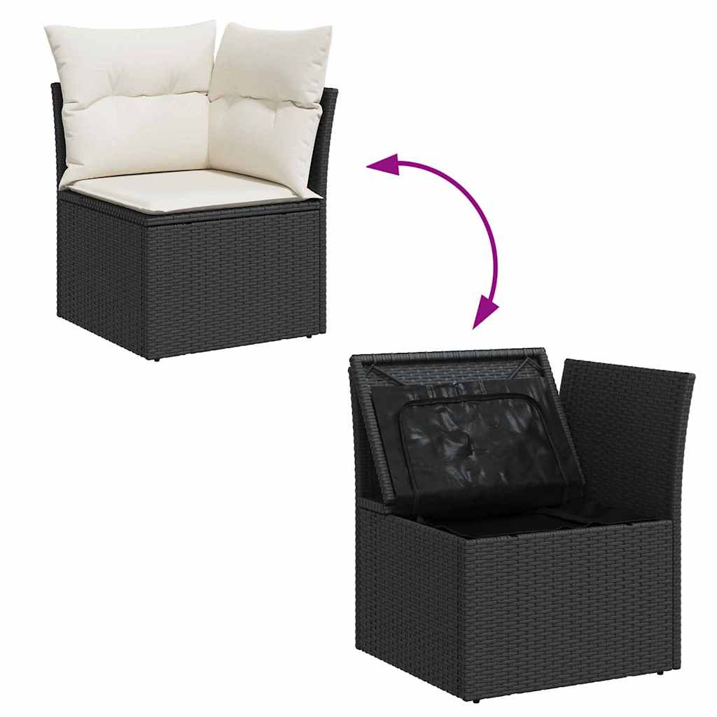 Gartensofa-set mit Kissen 10 pcs Schwarz und Creme Polyrattan