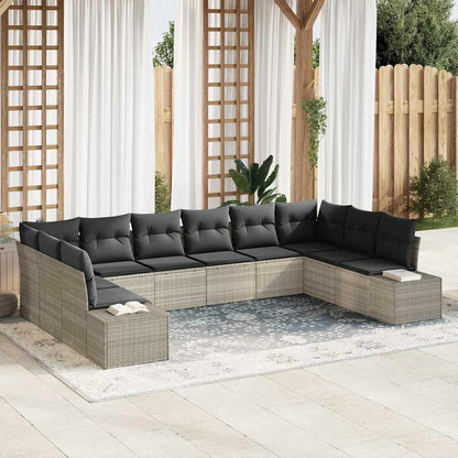 Gartensofa-set mit Kissen 10 pcs Hellgrau Polyrattan