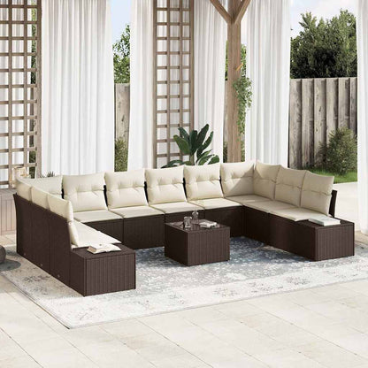 Gartensofa-set mit Kissen 10 pcs Braun und Creme Polyrattan