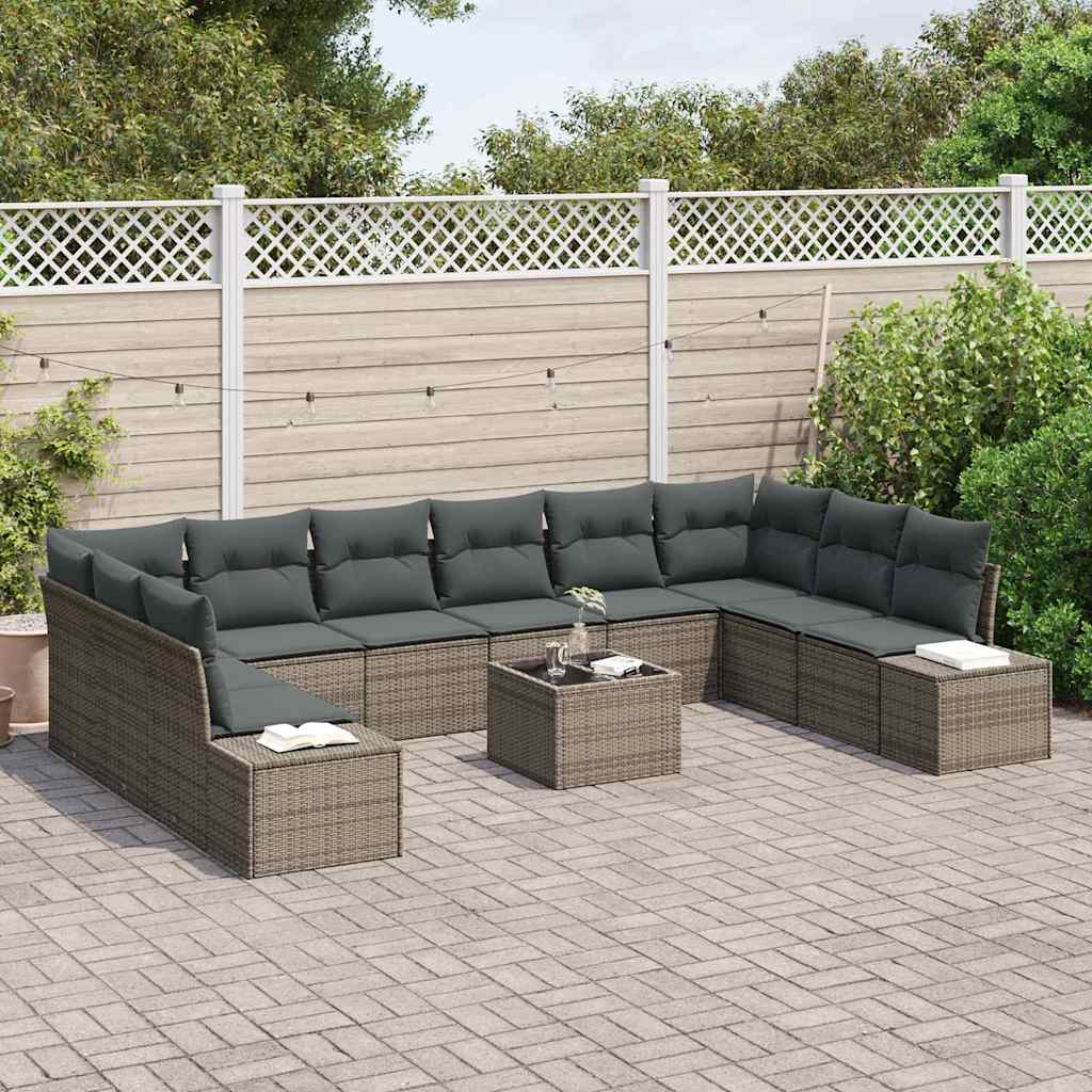 Gartensofa-set mit Kissen 10 pcs Grau Polyrattan