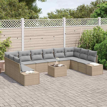 Gartensofa-set mit Kissen 10 pcs Beige und Hellgrau Polyrattan