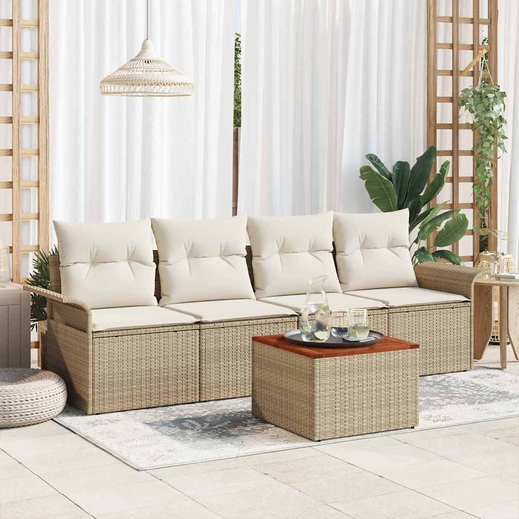 Gartensofa-set mit Speicher 5 pcs Beige und Creme Poly-Rattan