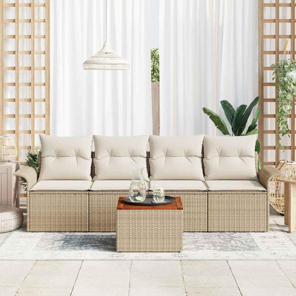 Gartensofa-set mit Speicher 5 pcs Beige und Creme Poly-Rattan