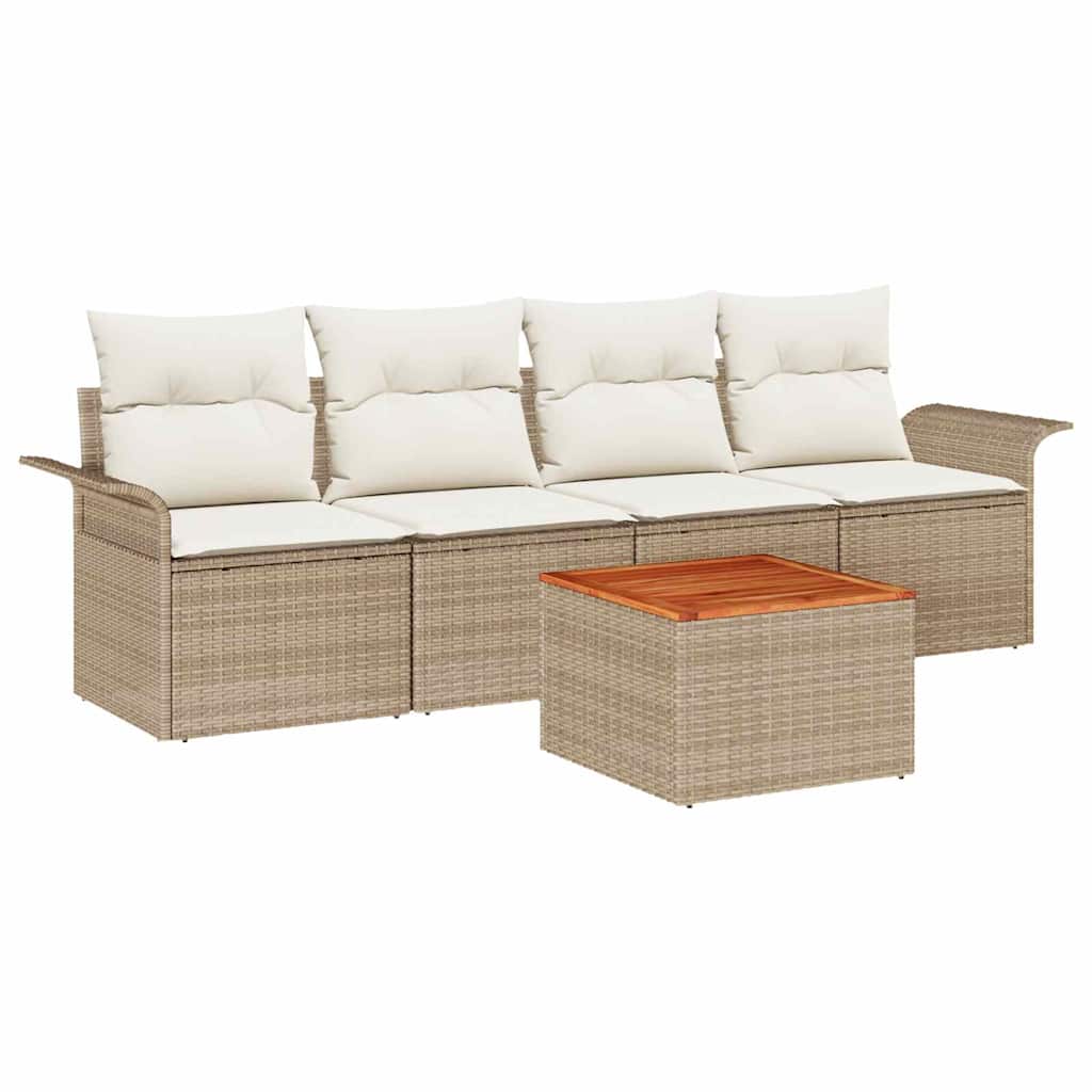 Gartensofa-set mit Speicher 5 pcs Beige und Creme Poly-Rattan