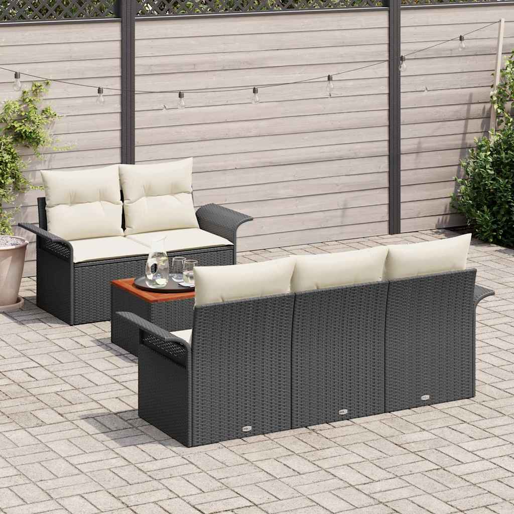 Gartensofa-set mit Speicher 6 pcs Schwarz und Creme Poly-Rattan