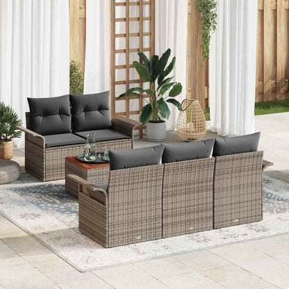 Gartensofa-set mit Speicher 6 pcs Grau Poly-Rattan
