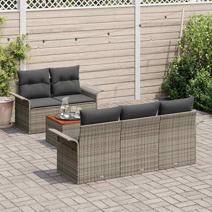 Gartensofa-set mit Speicher 6 pcs Grau Poly-Rattan