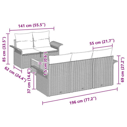 Gartensofa-set mit Speicher 6 pcs Beige und Creme Poly-Rattan