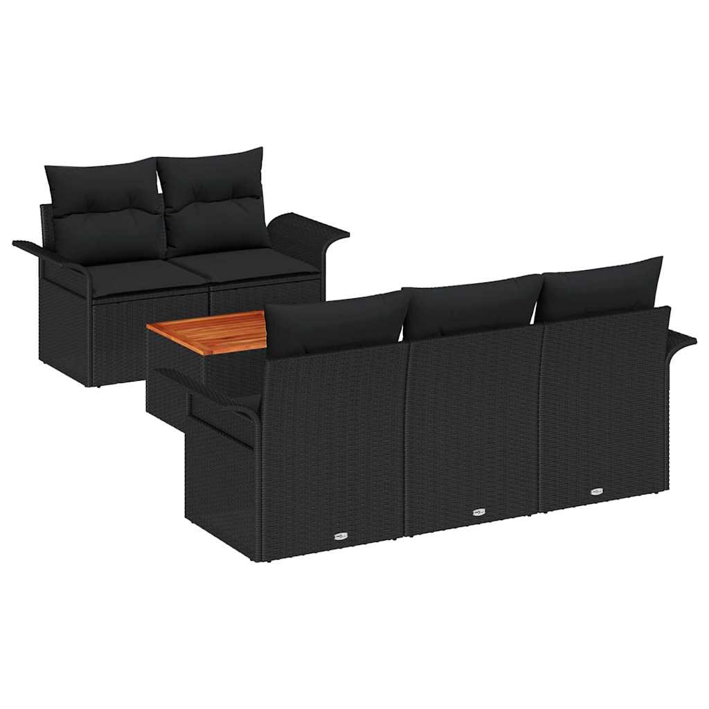 Gartensofa-set mit Speicher 6 pcs Schwarz Poly-Rattan