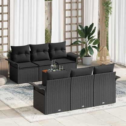 Gartensofa-set mit Speicher 7 pcs Schwarz Poly-Rattan