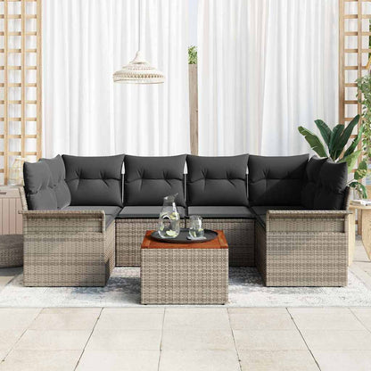 Gartensofa-set mit Speicher 7 pcs Grau Poly-Rattan