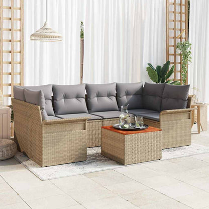 Gartensofa-set 7 pcs Beige und Hellgrau Poly-Rattan