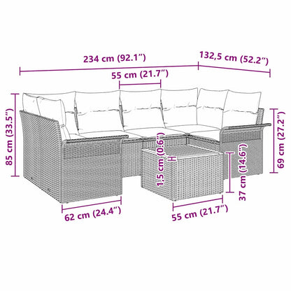 Gartensofa-set 7 pcs Beige und Hellgrau Poly-Rattan