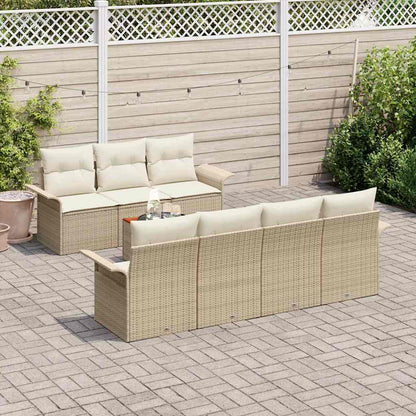 Gartensofa-set mit Speicher 8 pcs Beige und Creme Poly-Rattan