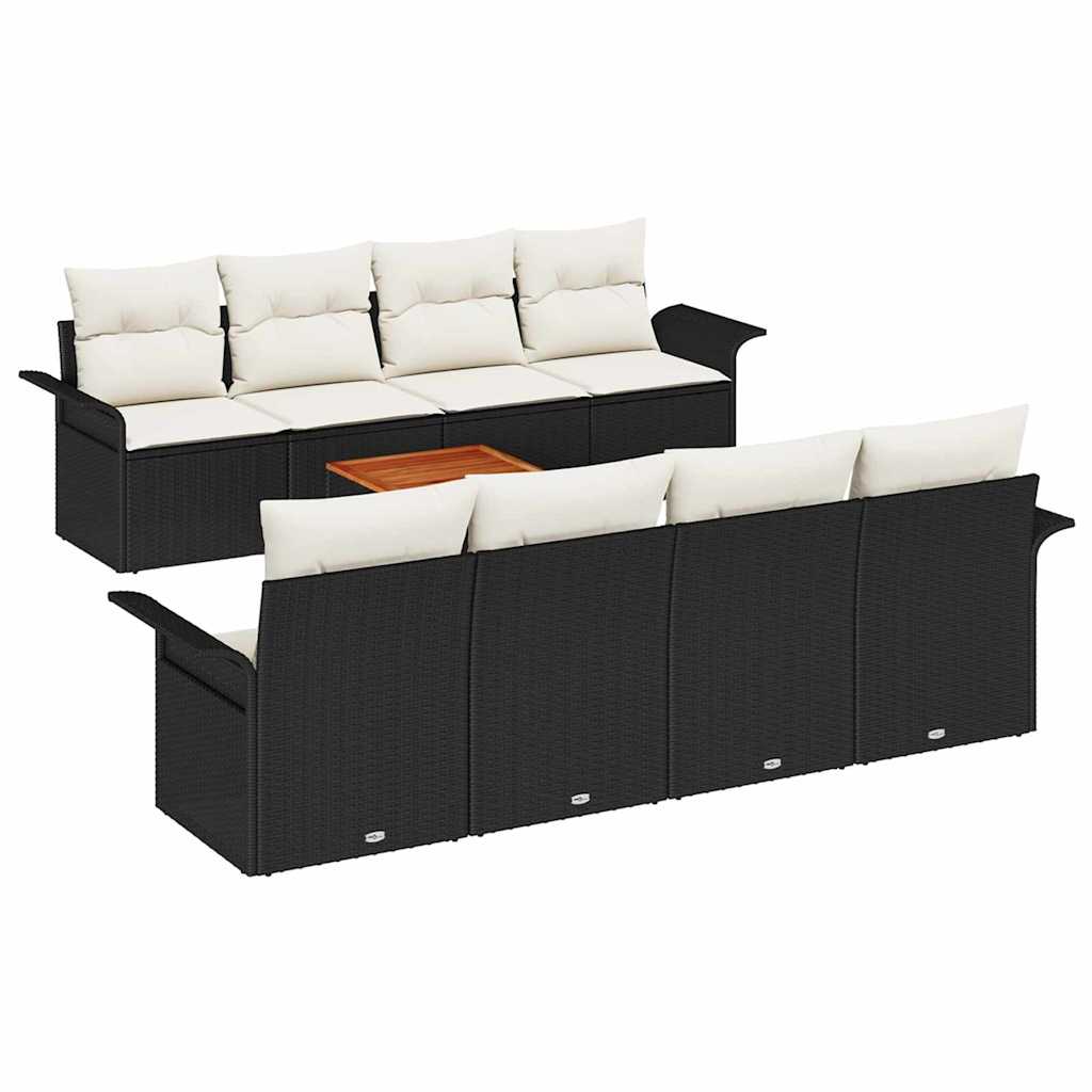Gartensofa-set mit Speicher 9 pcs Schwarz und Creme Poly-Rattan