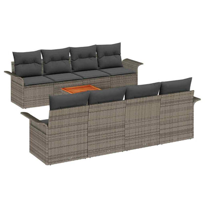 Gartensofa-set mit Speicher 9 pcs Grau Poly-Rattan