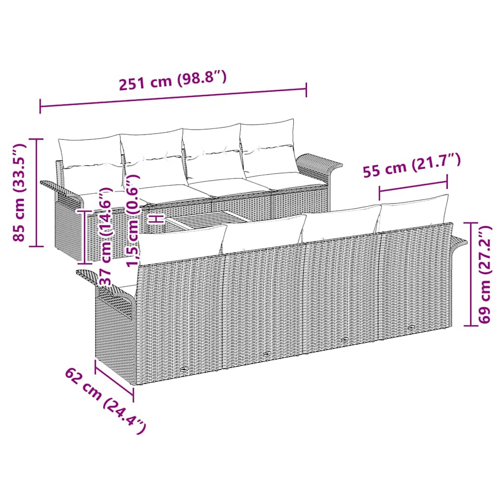 Gartensofa-set mit Speicher 9 pcs Grau Poly-Rattan