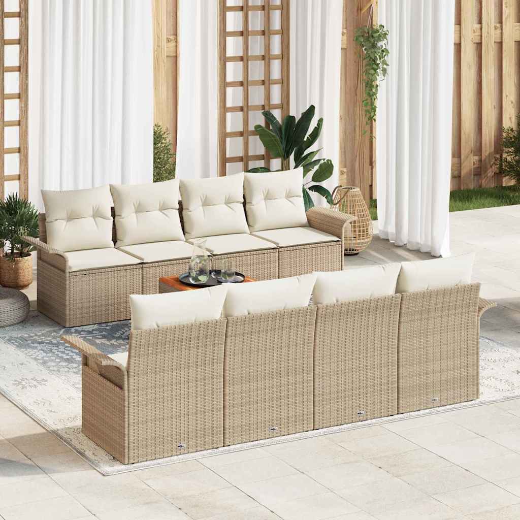 Gartensofa-set mit Speicher 9 pcs Beige und Creme Poly-Rattan