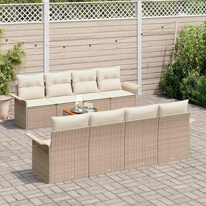 Gartensofa-set mit Speicher 9 pcs Beige und Creme Poly-Rattan