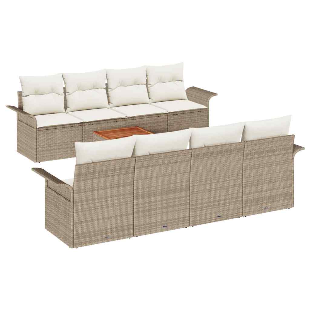 Gartensofa-set mit Speicher 9 pcs Beige und Creme Poly-Rattan