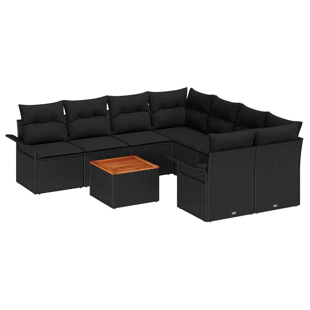 Gartensofa-set mit Speicher 9 pcs Schwarz Poly-Rattan