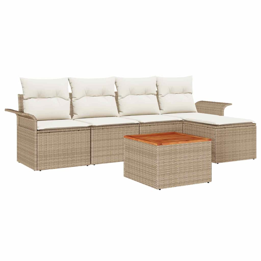 Gartensofa-set mit Speicher 6 pcs Beige und Creme Poly-Rattan
