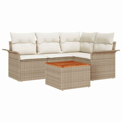 Gartensofa-set mit Speicher 5 pcs Beige und Creme Poly-Rattan