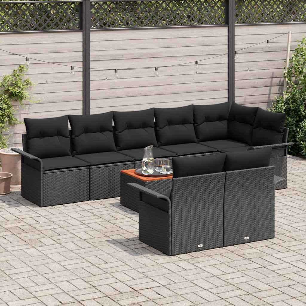 Gartensofa-set mit Speicher 9 pcs Schwarz Poly-Rattan