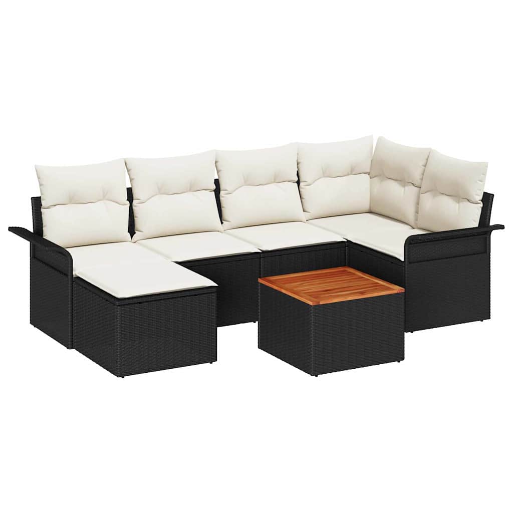Gartensofa-set mit Speicher 7 pcs Schwarz und Creme Poly-Rattan