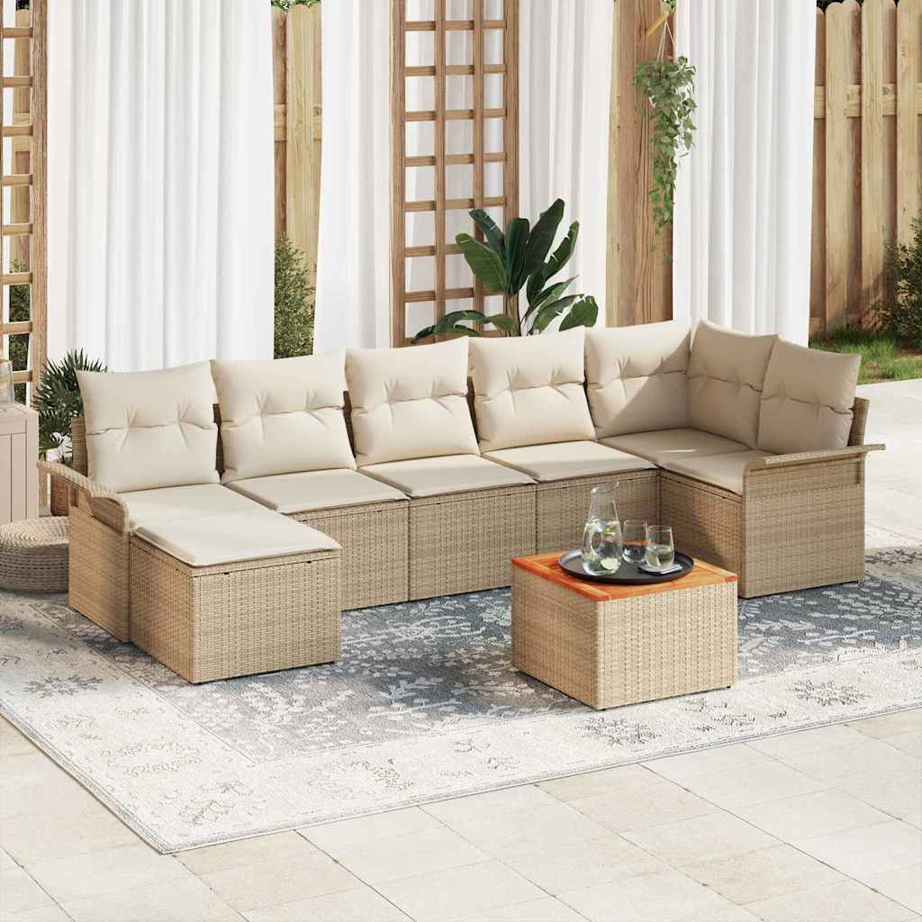 Gartensofa-set mit Speicher 8 pcs Beige und Creme Poly-Rattan