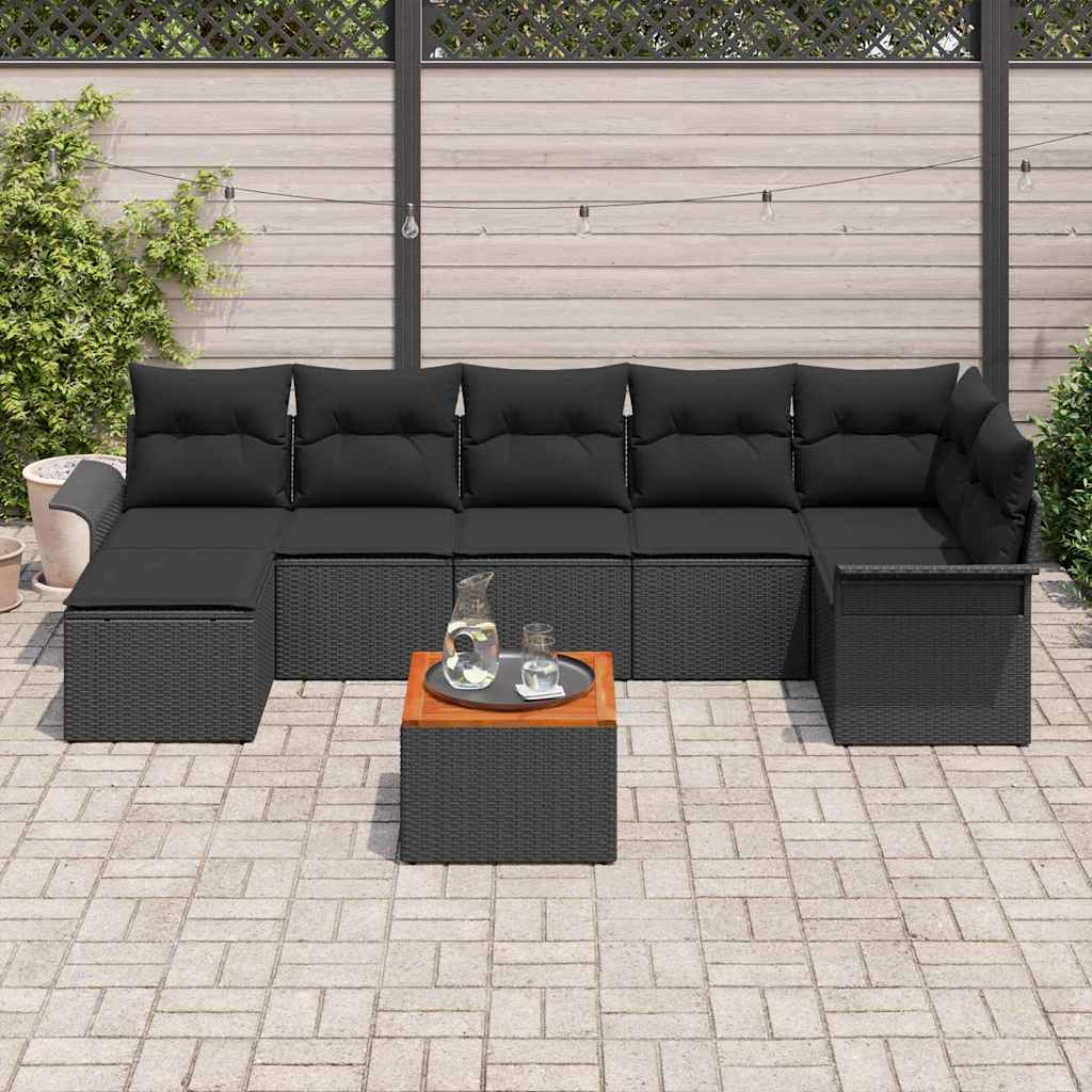 Gartensofa-set mit Speicher 8 pcs Schwarz Poly-Rattan