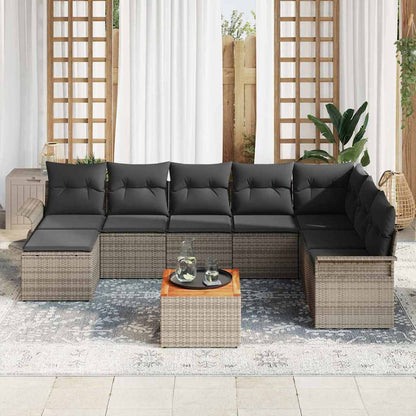 Gartensofa-set mit Speicher 9 pcs Grau Poly-Rattan