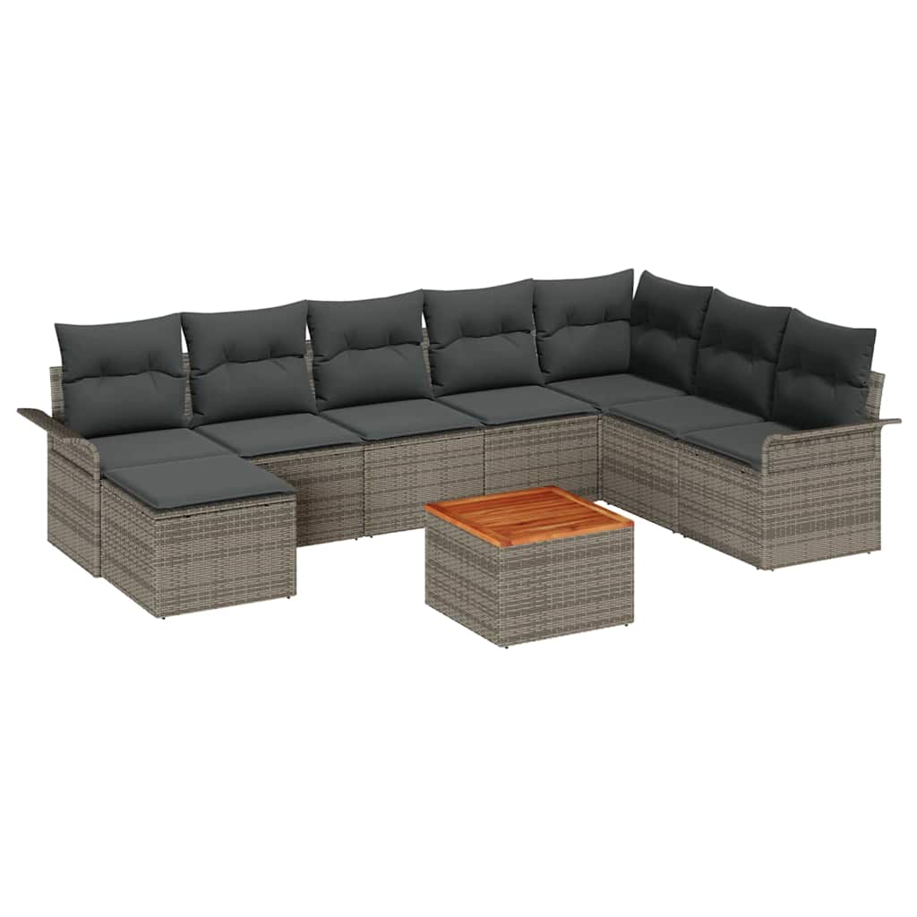 Gartensofa-set mit Speicher 9 pcs Grau Poly-Rattan
