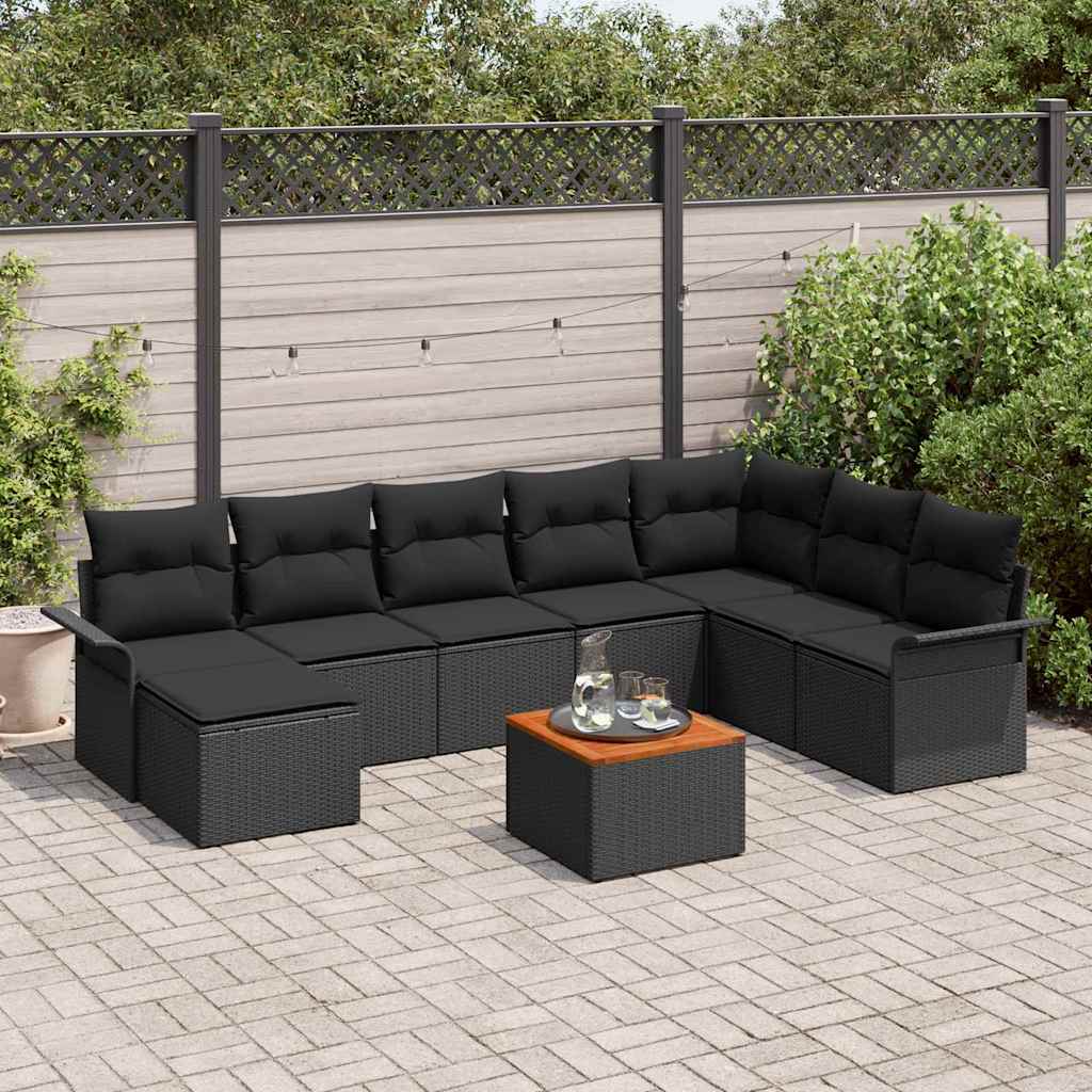 Gartensofa-set mit Speicher 9 pcs Schwarz Poly-Rattan