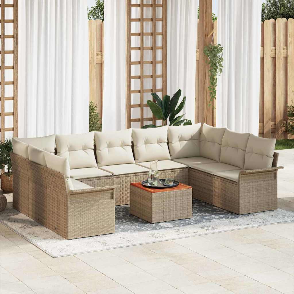 Gartensofa-set mit Speicher 10 pcs Beige und Creme Poly-Rattan