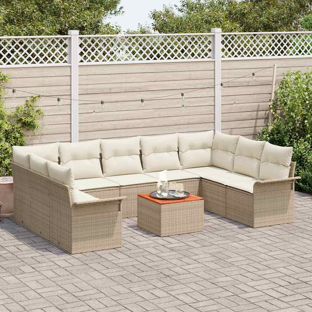Gartensofa-set mit Speicher 10 pcs Beige und Creme Poly-Rattan