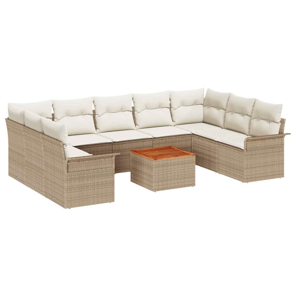 Gartensofa-set mit Speicher 10 pcs Beige und Creme Poly-Rattan