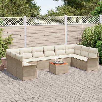 Gartensofa-set mit Speicher 11 pcs Beige und Creme Poly-Rattan