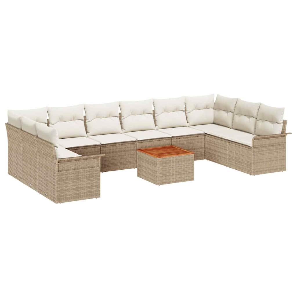 Gartensofa-set mit Speicher 11 pcs Beige und Creme Poly-Rattan
