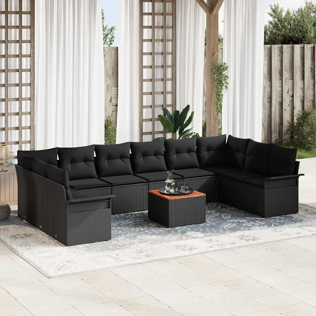 Gartensofa-set mit Speicher 11 pcs Schwarz Poly-Rattan