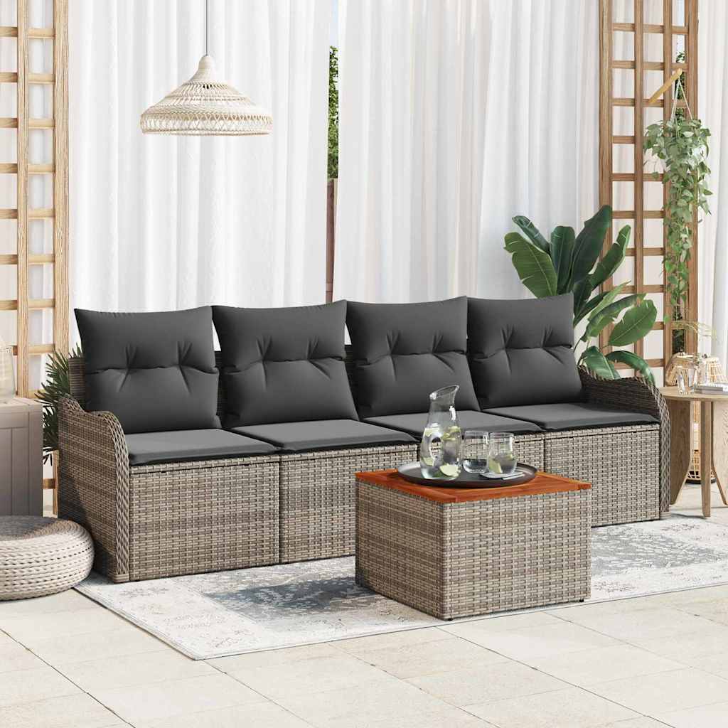Gartensofa-set mit Speicher 5 pcs Grau Poly-Rattan