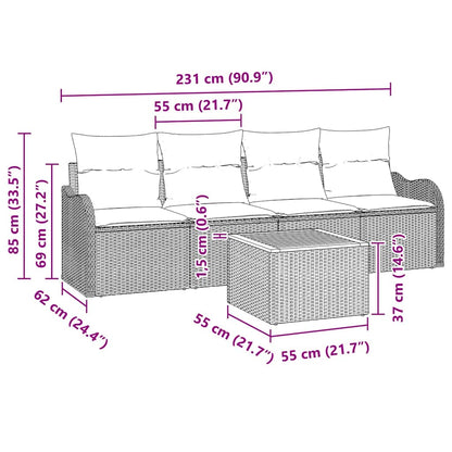 Gartensofa-set mit Speicher 5 pcs Grau Poly-Rattan