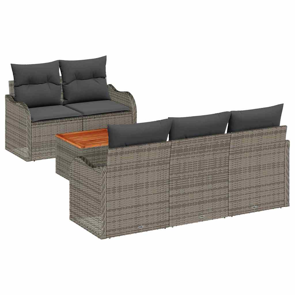 Gartensofa-set mit Speicher 6 pcs Grau Poly-Rattan